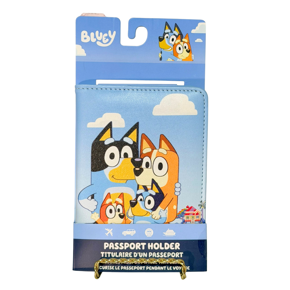 Bluey & Bingo Dogs Passport Holder Wallet Faux Leather Blue Cartoon Dogs New